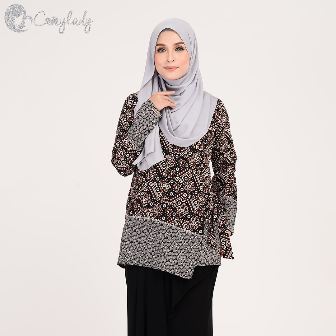 Nursing Batik Design  Blouse  Lacto Batik Grey Orange 